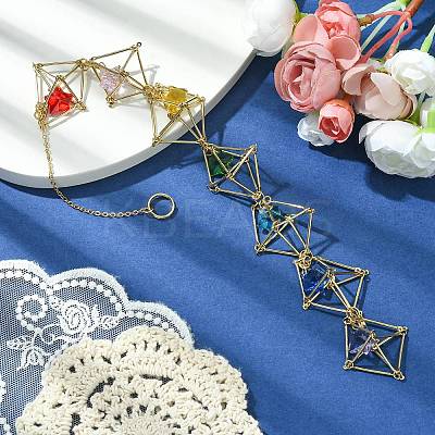 Brass Pouch Transparent Glass Star Pendant Decorations HJEW-JM01735-1