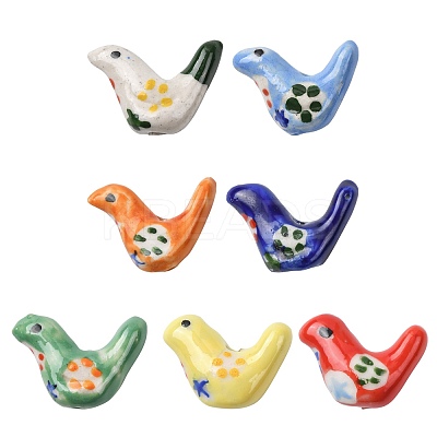 8Pcs 7 Colors Handmade Printed Porcelain Beads PORC-FS0001-39-1