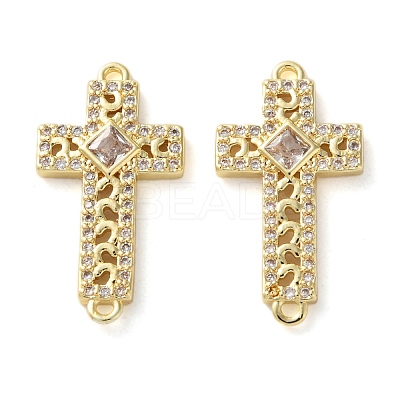 Rack Plating Brass Cubic Zirconia Religion Cross Connector Charm KK-C084-11B-G-1