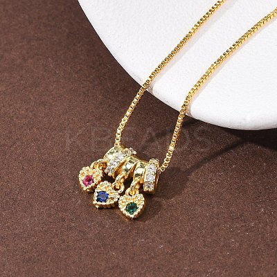 Brass Pave Colorful Cubic Zirconia Pendant Box Chain Adjustable Slider Necklaces NJEW-D348-03E-G-1