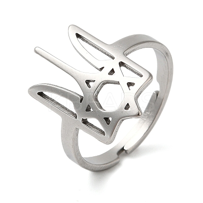 Non-Tarnish Star of David 201 Stainless Steel Adjustable Rings for Unisex RJEW-F163-03P-1