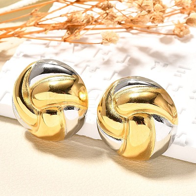 304 Stainless Steel Two Tone Stud Earrings EJEW-F355-04GP-01-1
