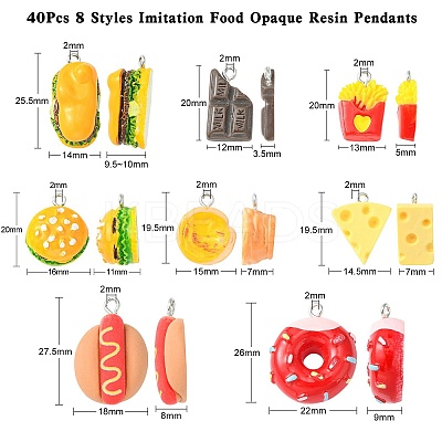 40Pcs 8 Styles Imitation Food Opaque Resin Pendants RESI-CJ0002-95-1