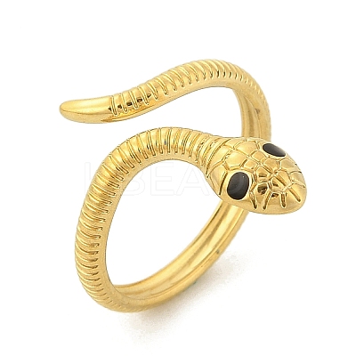 304 Stainless Steel Black Enamel Cuff Rings for Women RJEW-G338-05G-1