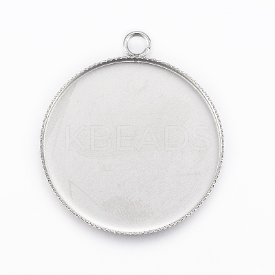 Tarnish Resistant 304 Stainless Steel Pendant Cabochon Settings STAS-E146-18P-30mm-1