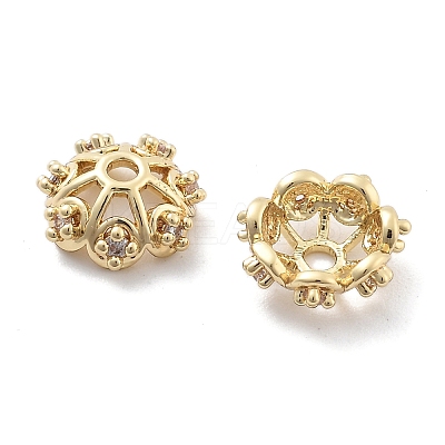 Rack Plating Flower Brass Micro Pave Clear Cubic Zirconia Bead Caps KK-H449-65G-02-NR-1