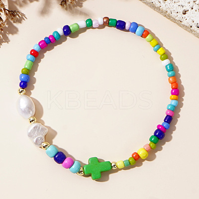 Glass Seed Beaded Stretch Bracelets LS-FX6594-1-1