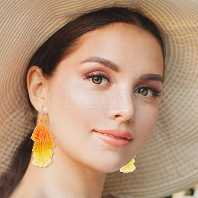 10 Pairs 10 Colors Multi-layer Cotton Tassel Dangle Earrings EJEW-AN0001-67-1
