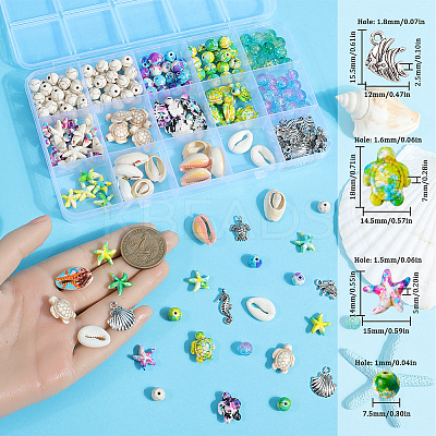 DIY Ocean Theme Synthetic Turquoise & Natural Cowrie Shell & Alloy Jewelry Making Findings Beads Kits DIY-SC0027-42-1