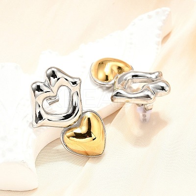 304 Stainless Steel Two-tone Stud Earrings for Women EJEW-R023-01GP-05-1