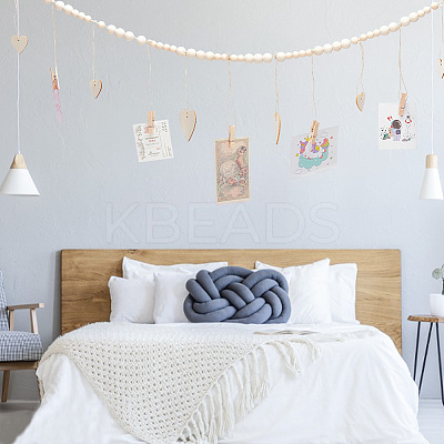 2Pcs 2 Styles Wall Hanging Photo Display with Wooden Beads Garland WOOD-GO0001-02-1