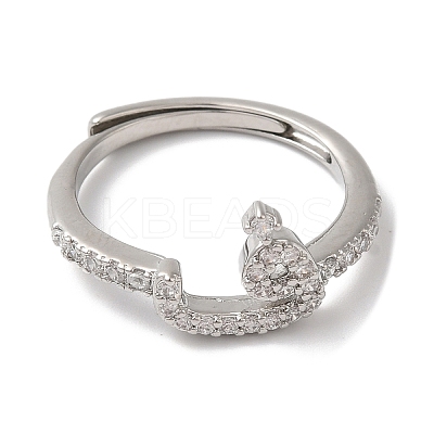 Rack Plating Brass Cubic Zirconia Arabic Letters Adjustable Rings for Women RJEW-S407-10P-09-1