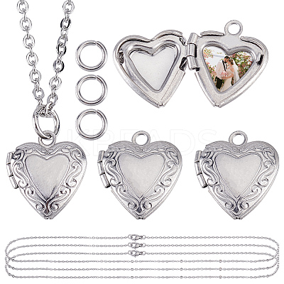 DIY 316 Stainless Steel Locket Pendant Necklaces Making Kits NJEW-HY0001-04B-1