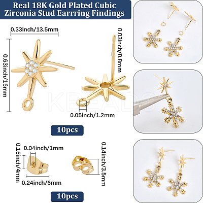 10Pcs Brass Micro Pave Clear Cubic Zirconia Stud Earrring Findings KK-BBC0022-28-1