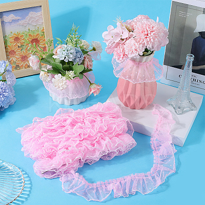 10M Polyester Pleated Lace Trim Ribbon DIY-GF0009-03A-1