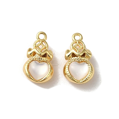 Brass Lucky Bag Heart Charms with Shell KK-B079-18G-1