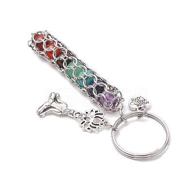 Yoga Natural Amethyst & Carnelian & Red Jasper & Green Aventurine & Tiger Eye & Synthetic Turquoise Keychains KEYC-JKC01221-02-1