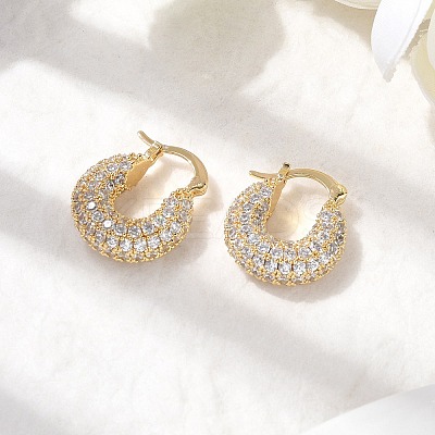 Brass Micro Pave Clear Cubic Zirconia Flat Round Hoop Earrings EJEW-K318-04A-G-1