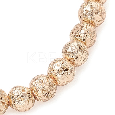 Electroplated Natural Lava Rock Round Beads Stretch Bracelets for Women Men BJEW-JB11982-03-1