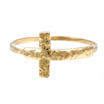 304 Stainless Steel Cross Open Cuff Ring RJEW-T023-17G-1