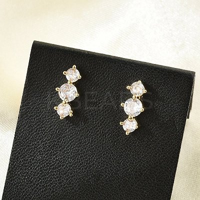 Brass Micro Pave Clear Cubic Zirconia Stud Earrings EJEW-R016-26G-14-1