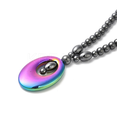 Synthetic Non-magnetic Hematite Oval Pendant Necklace with Round Beaded Chains NJEW-R259-02-1