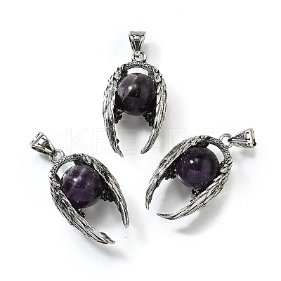 Natural Amethyst Round Pendants G-K339-03AS-09-1