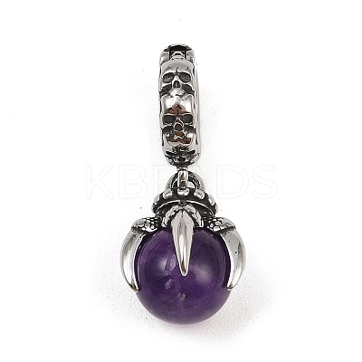 Dragon Claw 316 Surgical Stainless Steel & Round Natural Amethyst Pendant Decoration STAS-Z165-07AS-03-1