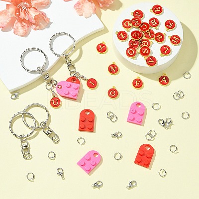 DIY Flat Round with Letter A~Z Alloy Enamel Pendant Keychain Making Kits DIY-CJ0002-77-1