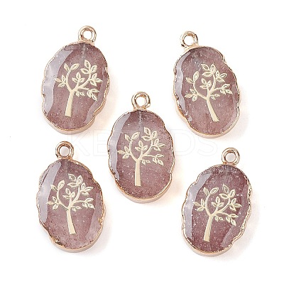 Natural Strawberry Quartz Oval Pendants G-C102-07G-04-1