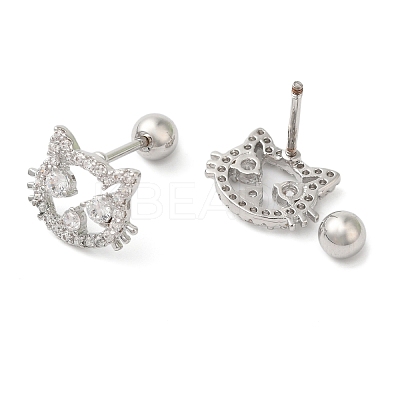 Cat Shape Brass Micro Pave Clear Cubic Zirconia Cartilage Earrings EJEW-L289-02P-02-1