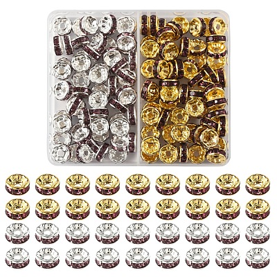 120Pcs 2 Colors Brass Rhinestone Spacer Beads RB-FS0001-05A-1