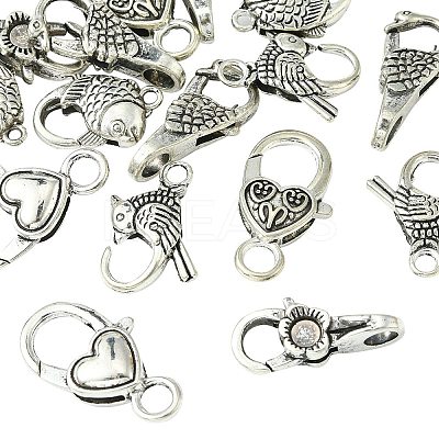 18Pcs 6 Styles Tibetan Style Zinc Alloy Lobster Claw Clasps FIND-YW0004-52-1