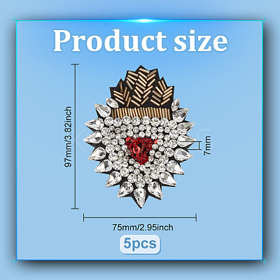 5Pcs Sacred Heart Plastic & Rhinestone Beading Appliques PATC-FG0001-79-1