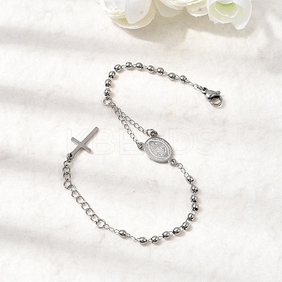 304 Stainless Steel Saint Benedict Cross Link Bracelets for Women BJEW-K295-02P-1