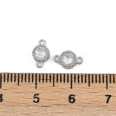 304 Stainless Steel Pave Clear Cubic Zirconia Flat Round Links Connector Charms STAS-F322-12P-1