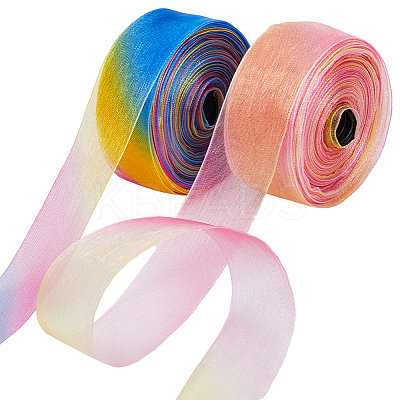 2 Skeins 2 Colors Rainbow Color Polyester Organza Ribbon SRIB-CY0001-04-1