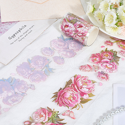2Rolls 2 Colors Flower Pattern Planner Stickers PET Adhesive Tape DIY-CN0001-42B-1