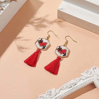 Glass Seed Braided Hexagon Dangle Earrings EJEW-MZ00052-01-1