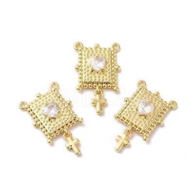 Rack Plating Brass Micro Pave Clear Cubic Zirconia Pendants KK-D074-32G-1
