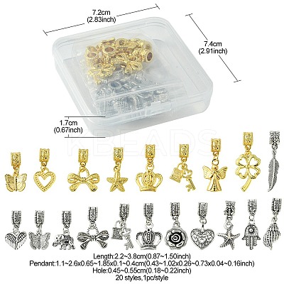 20Pcs 20 Styles Tibetan Style Alloy European Dangle Charms FIND-FS0002-02-1