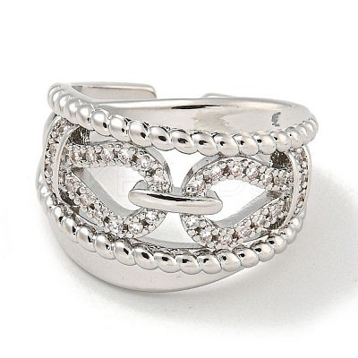 Rack Plating Brass Micro Pave Cubic Zirconia Chains Open Cuff Rings for Women RJEW-I104-08P-1