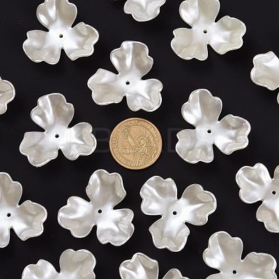 3-Petal Flower ABS Plastic Imitation Pearl Bead Caps OACR-R016-05-1