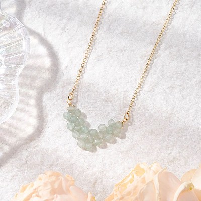 Natural Green Aventurine Faceted Round Beaded Arrow Pendant Brass Cable Chain Necklaces NJEW-TA00207-02-1