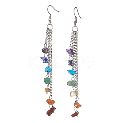 Chakra Natural & Synthetic Mixed Gemstomne Beaded Dangle Earrings EJEW-JE05427-02-1
