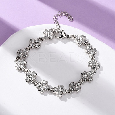 Brass Micro Pave Clear Cubic Zirconia Link Bracelets for Women BJEW-D342-04P-1