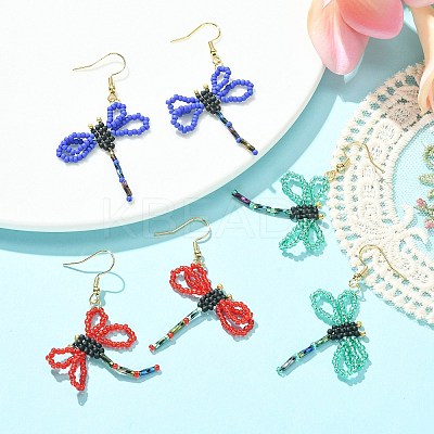 Glass Dragonfly Dangle Earrings EJEW-MZ00114-1
