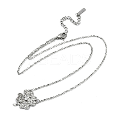 Brass Micro Pave Clear Cubic Zirconia Clover Pendants Necklaces LS-NJEW-K280-02P-1