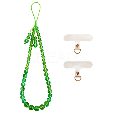 Round Synthetic Moonstone Beaded Mobile Straps HJEW-SW00042-02-1