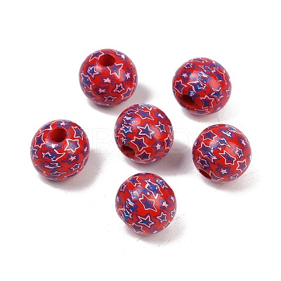 Independence Day Theme Wood European Beads WOOD-Z005-01-1